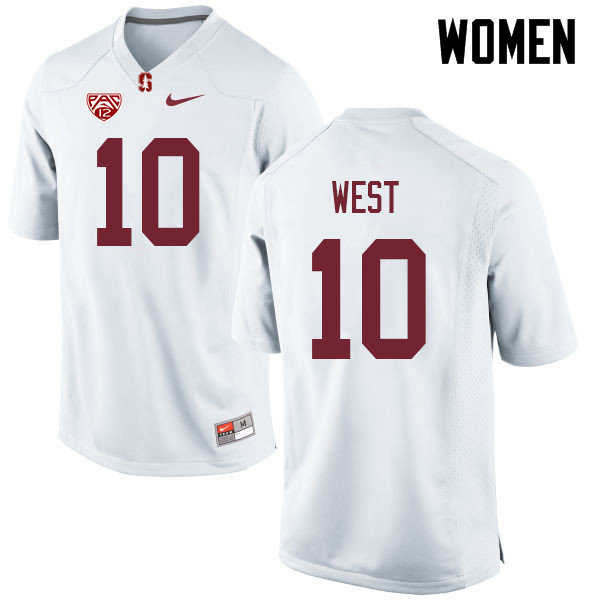 Women #10 Jack West Stanford Cardinal College Football Jerseys Sale-White - Click Image to Close